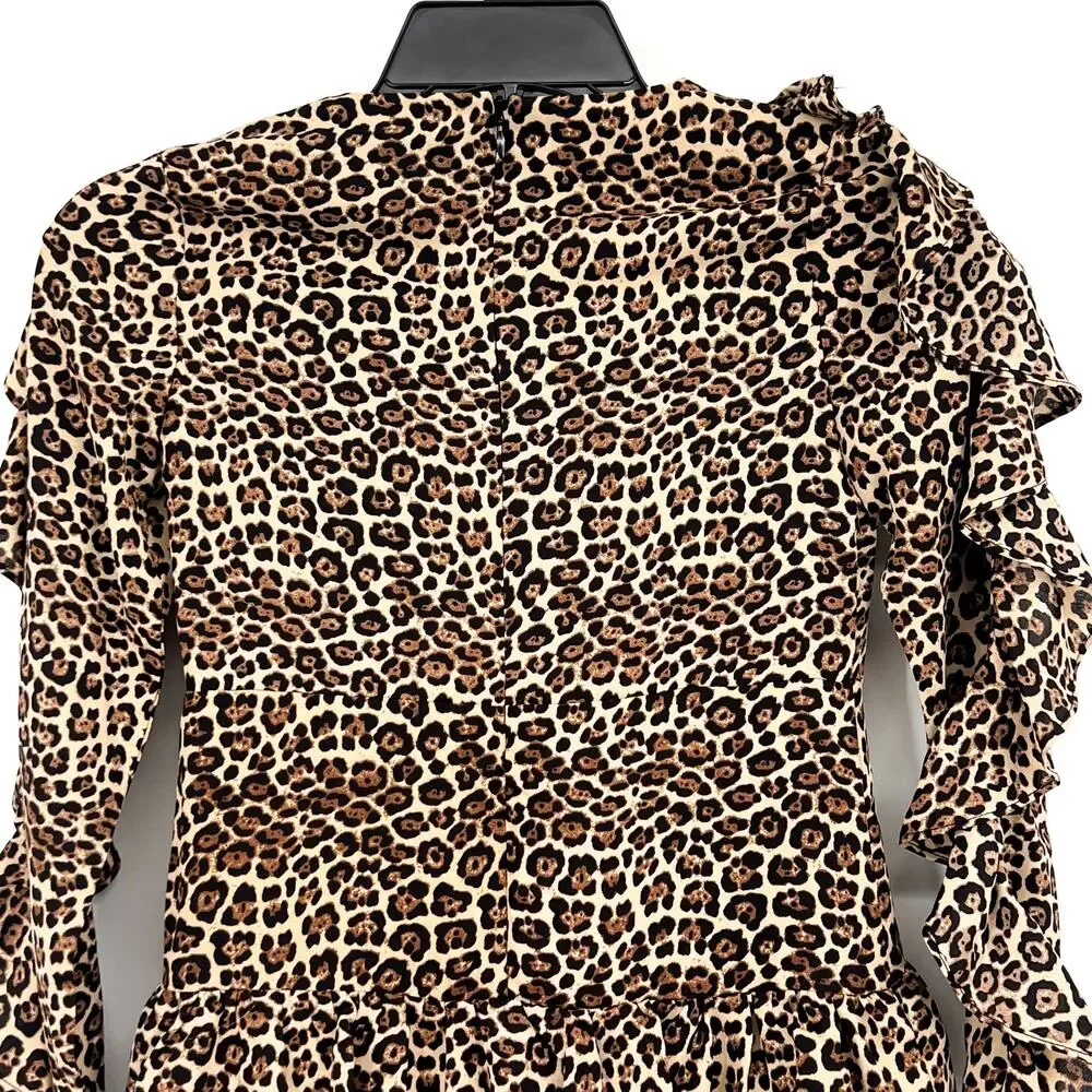 BARDOT Girl's Whit Ra Ra Dress Size 7-8 Small Leopard Ruffle Long Sleeve NWT